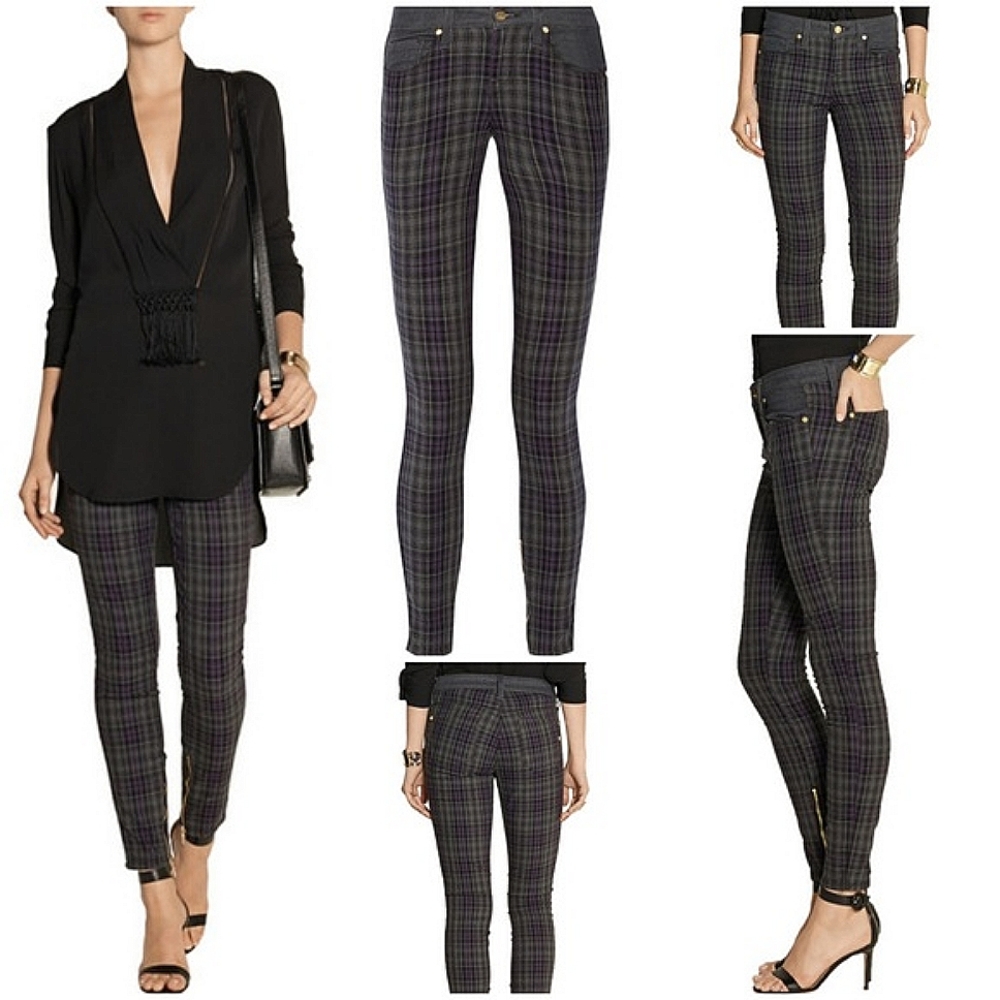 Genetic Denim Liberty Ross Black/Gray Plaid Goth Punk Skinny Jeans 26 NWT $275